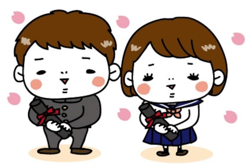 【カラー】学ランとセーラー服の学生カップルです。