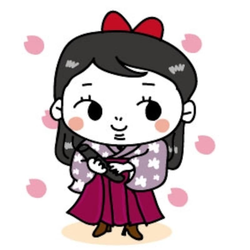 袴姿の女の子　卒業　イラスト　桜　カラー　かわいい