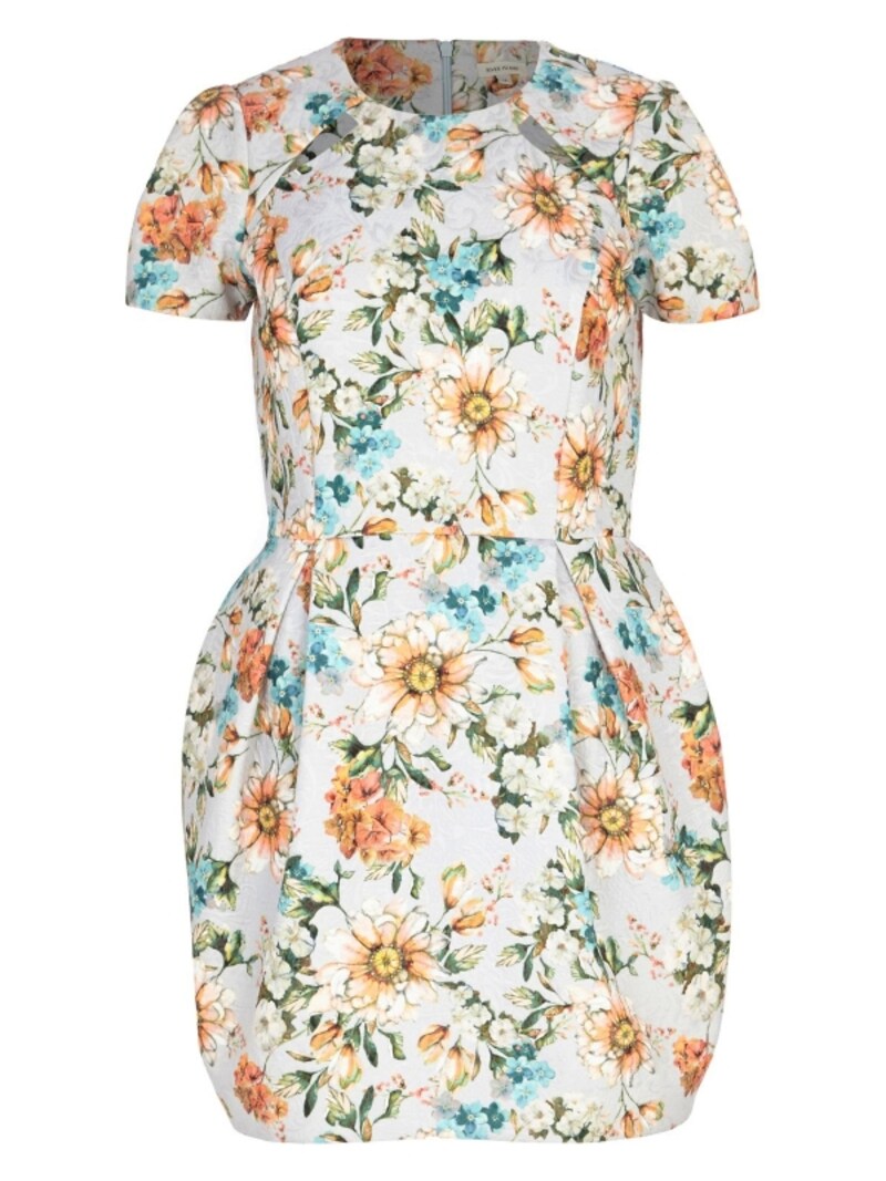 LIGHT GREY FLORAL PRINT TULIP DRESS(River Island)