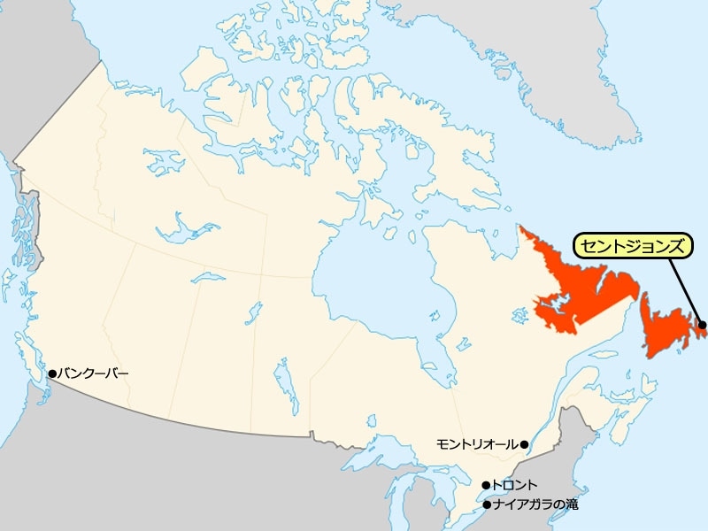 地図上の赤いところがニューファンドランド&ラブラドール州