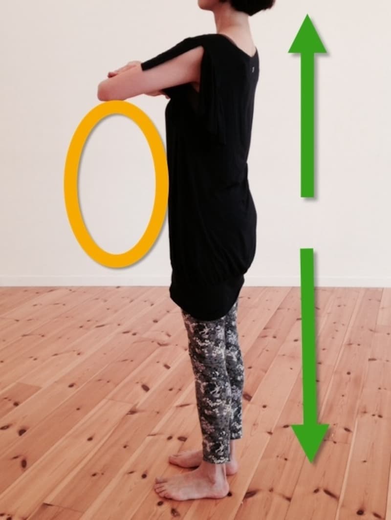 筋を伸ばして、お腹を軽く凹ませて立ちます。