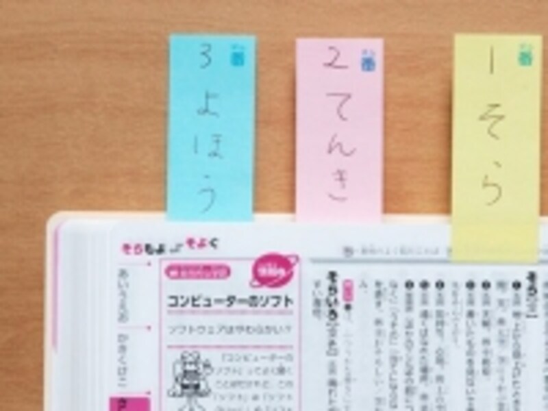 辞書の余白にぴったり貼れるようにのり幅を狭くた、付箋同士がくっ付かない設計