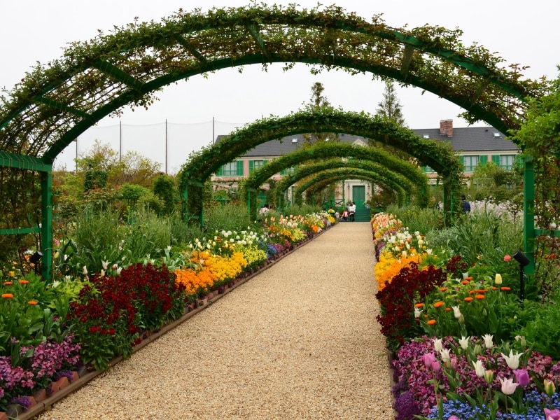 花の庭中央にあるバラのアーチ