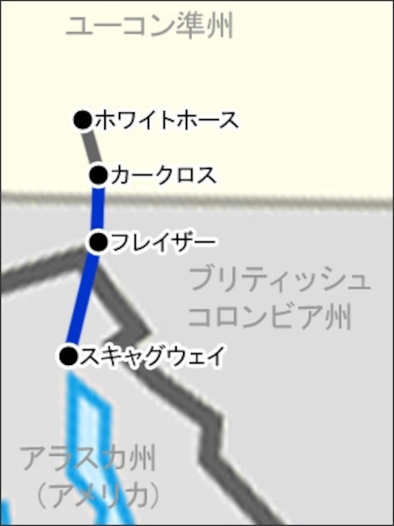地図上の青い線が鉄道のルート（クリックで拡大）