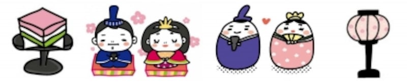 ひな人形や梅などのイラストカット