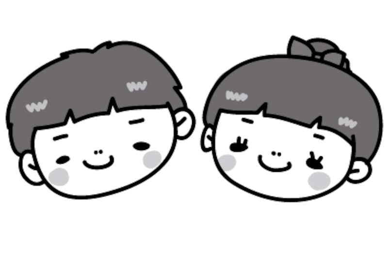 男の子と女の子　こどもの日　イラスト　白黒　かわいい