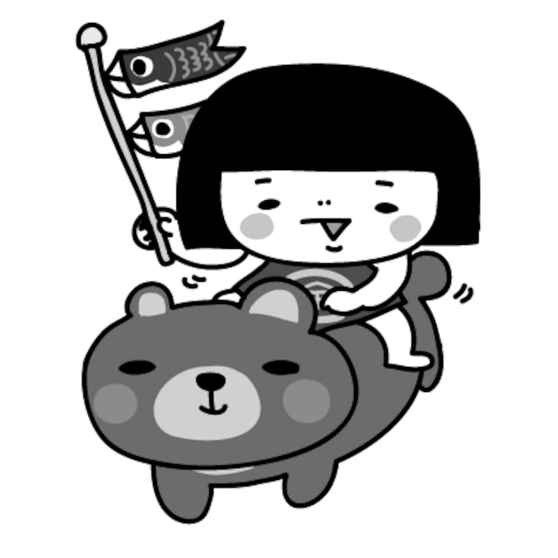 金太郎　こどもの日　イラスト　白黒　かわいい