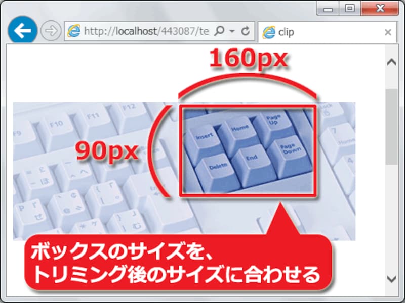 ボックスのサイズを、トリミング後の画像サイズに合わせる