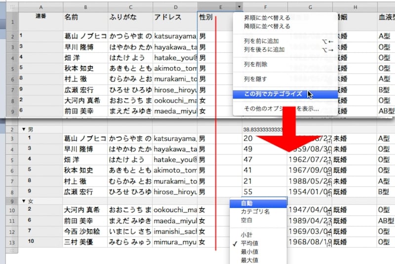 カテゴライズすることで並び替えや集計になりますし、絞り込みにもなります（クリックで拡大）