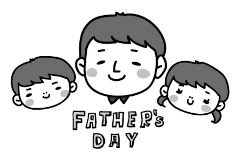 お父さんとこども　父の日　イラスト　白黒　かわいい