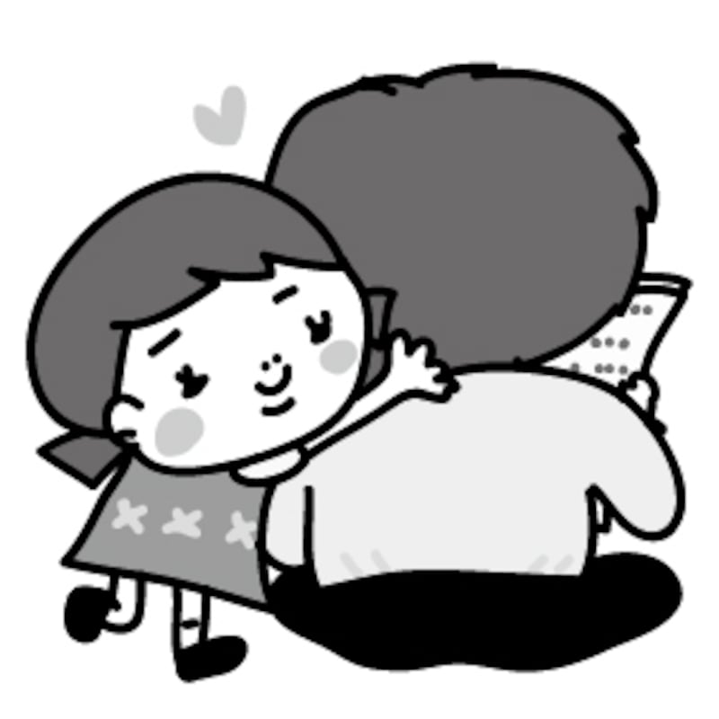 女の子とお父さん　父の日　イラスト　白黒　かわいい