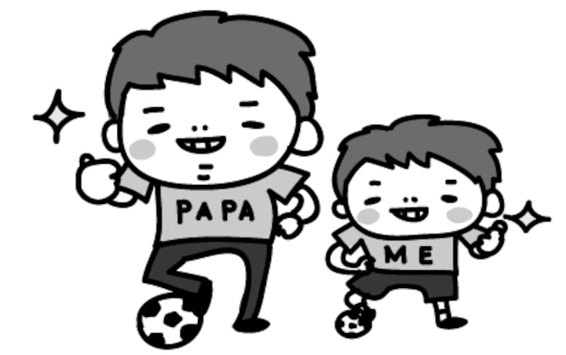 男の子とお父さん　父の日　イラスト　白黒　かわいい