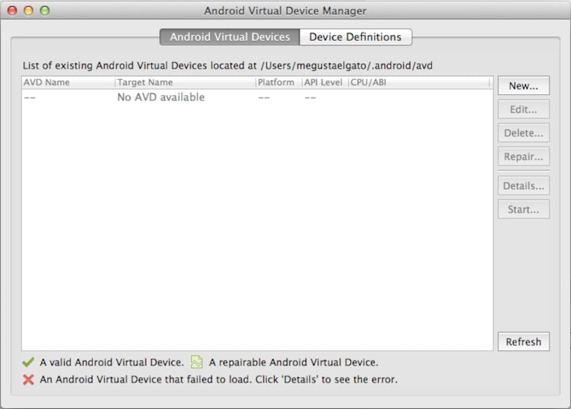 AVD Managerを起動した様子