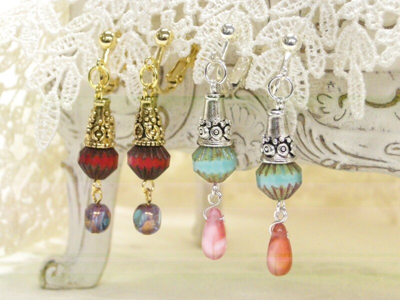 キャップパーツのドロップイヤリング