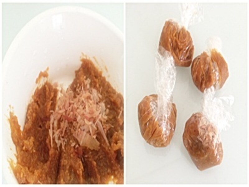 味噌は冷凍しても凍らないので1回分ずつカツオとセットして冷凍しておくのもよい