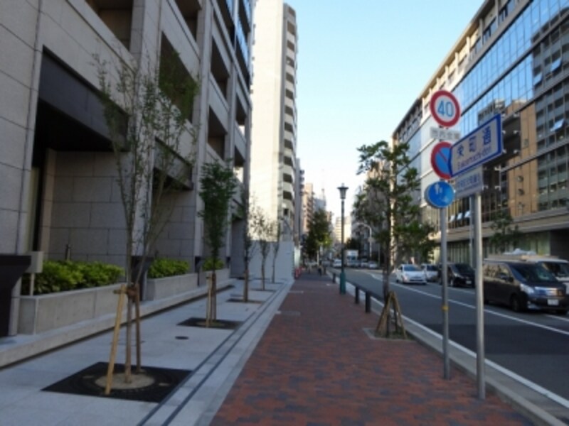 現地前の歩道