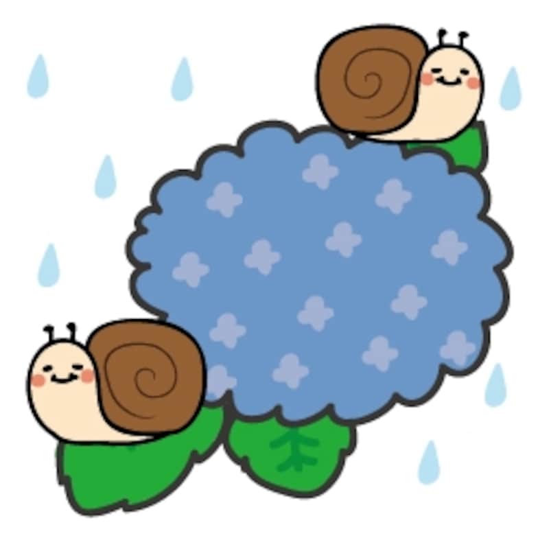 かたつむり　梅雨　イラスト　カラー　かわいい