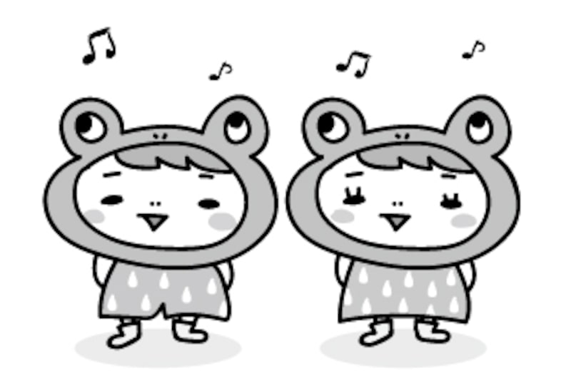 子ども　梅雨　イラスト　白黒　かわいい