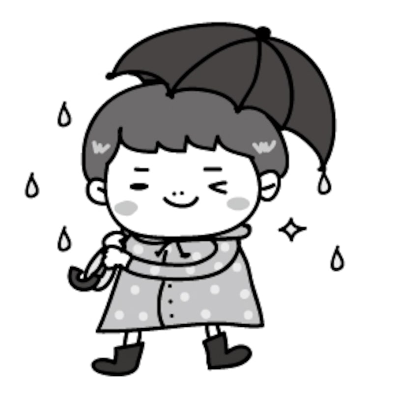 男の子　梅雨　イラスト　白黒　かわいい