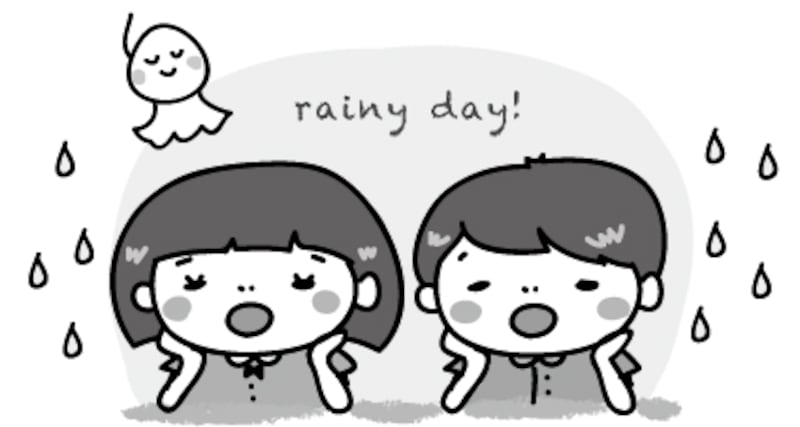 子ども　梅雨　イラスト　白黒　かわいい