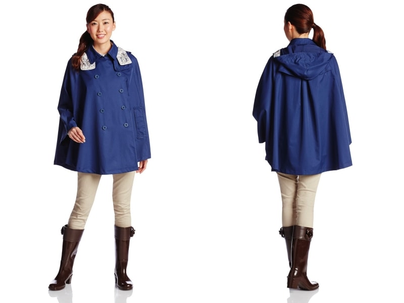 cocca 婦人レインコート 無地×プリントトリミング トレンチポンチョ／MOONBAT(ムーンバット) ／Amazon.co.jp