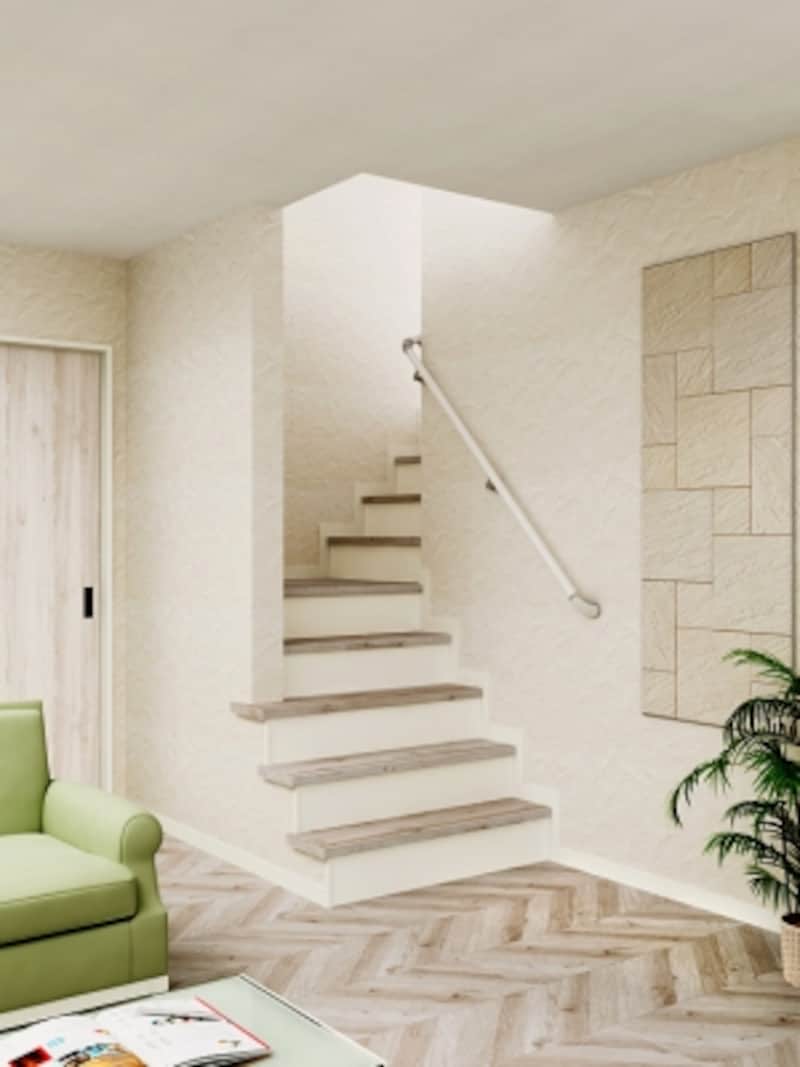 リビングに組み込まれた階段がベンチにもなるようなデザインにしても。[階段ユニット ホワイトオーク×プレシャスホワイト]undefined LIXIL undefinedhttp://www.lixil.co.jp/