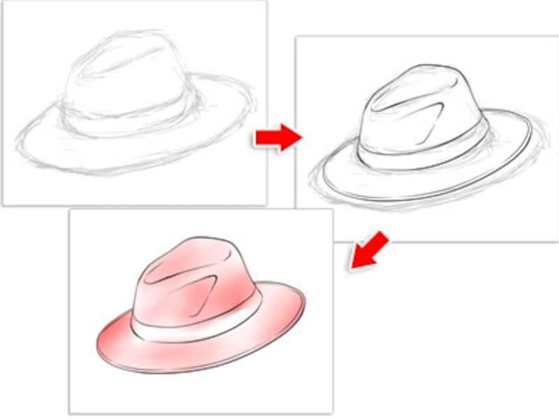 下絵→主線→着色の順で絵を描いていく
