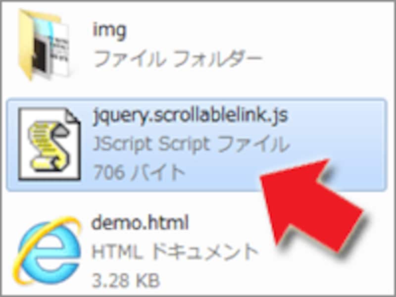 必要なのは「jquery.scrollablelink.js」ファイル1つだけ