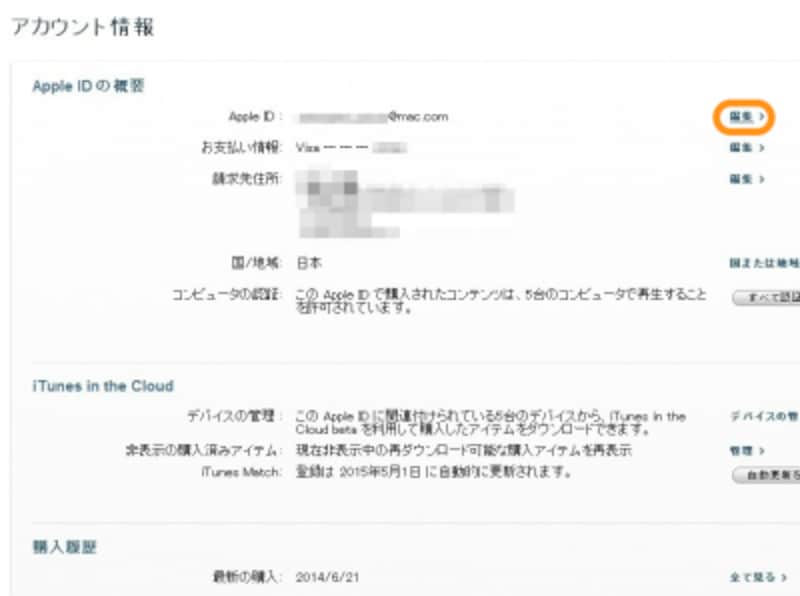 パスワード右の［編集］をクリック