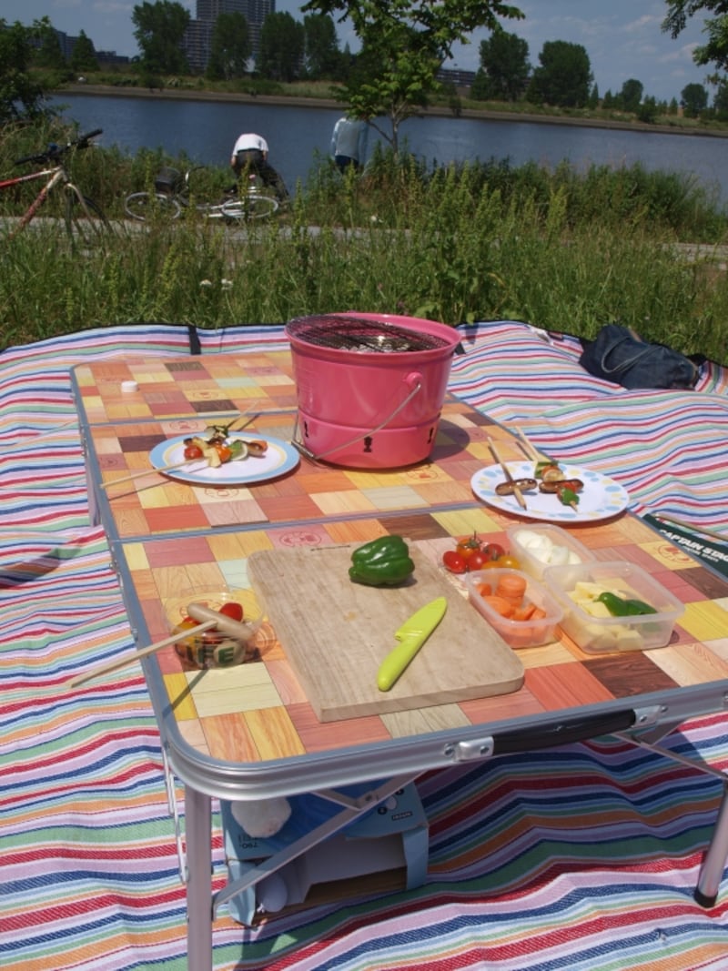 ローテーブルとシートで軽量BBQ