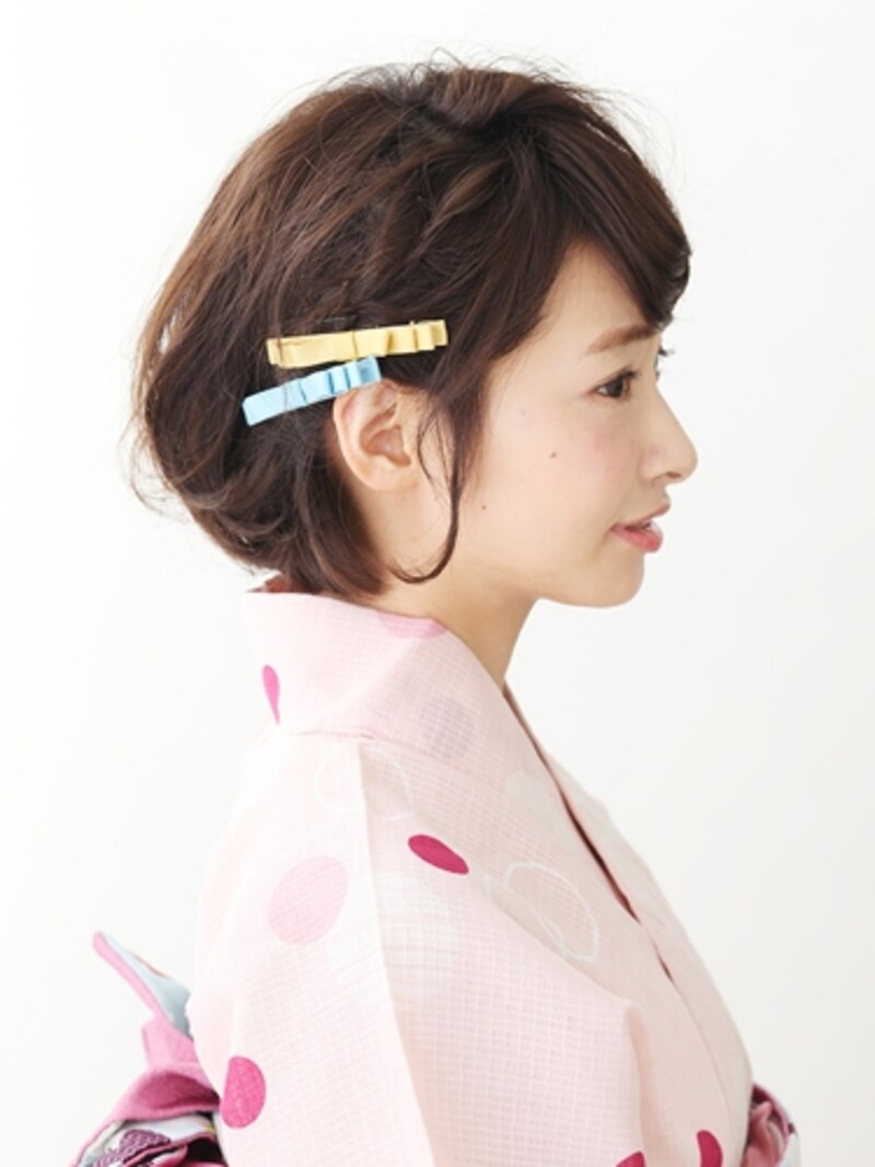 ショート浴衣・くしゅっとした質感の外ハネアレンジ