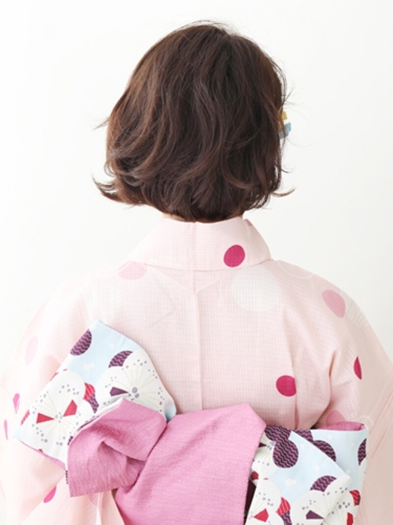 ショート浴衣・くしゅっとした質感の外ハネアレンジ