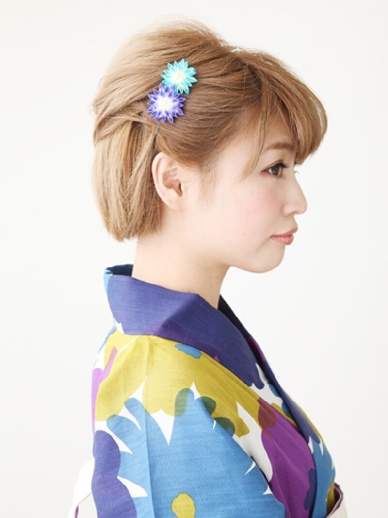 ボブ浴衣・シンプルで大人っぽい簡単アシメアレンジ