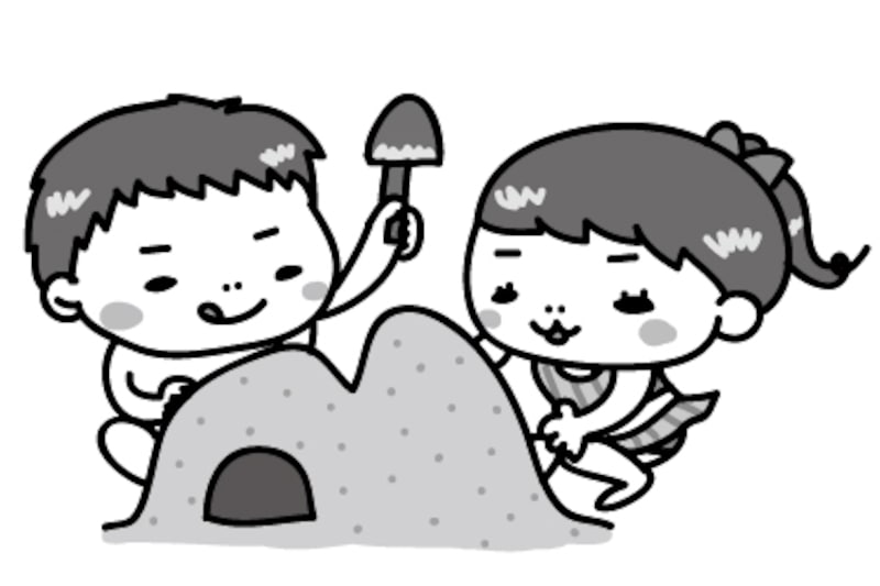 暑中見舞い イラスト 無料 フリー 砂遊び 白黒 かわいい
