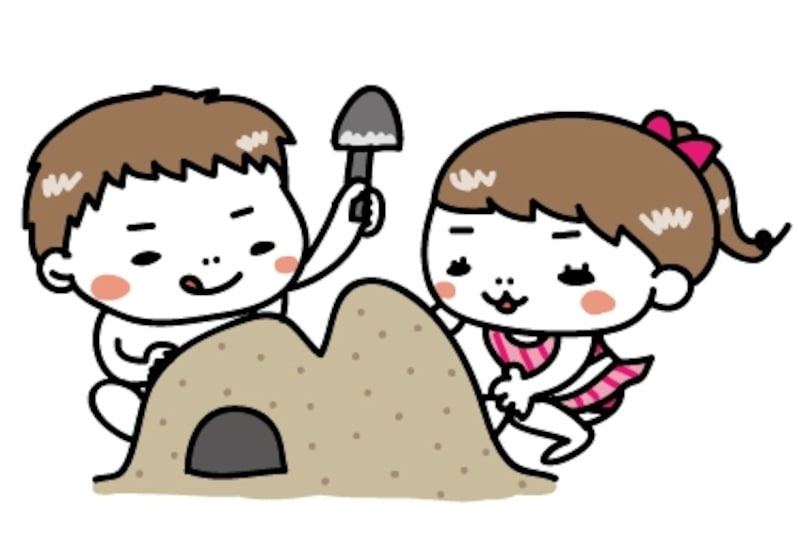 暑中見舞い イラスト 無料 フリー 砂遊び カラー かわいい