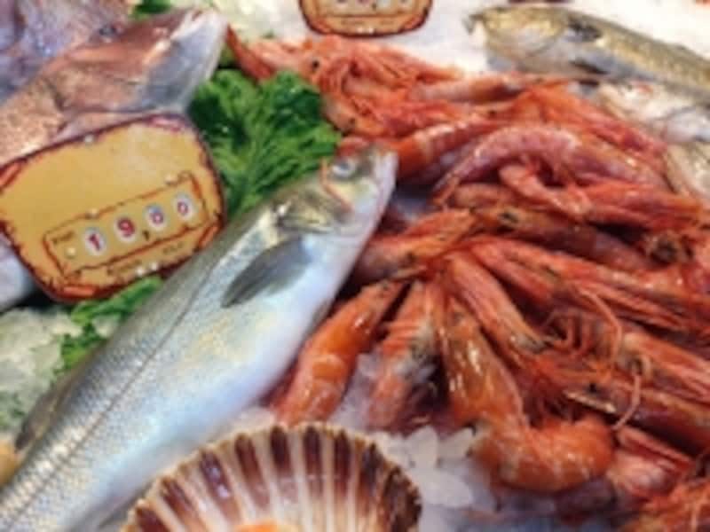 新鮮な魚介類