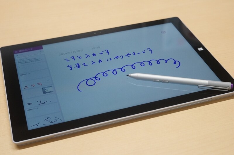 Surface Penで手書き入力例。手書きは、メモ程度ではとても使いやすく感じました。マウス代わりに使っても、操作性は良いです。