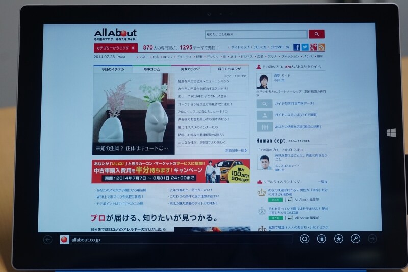 Internet Explorerにて、表示例。画面は見やすいです。