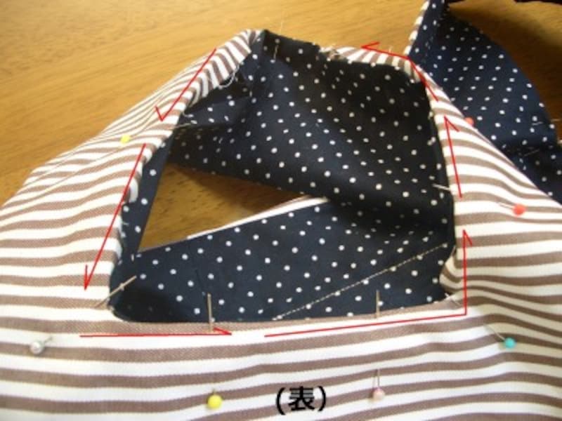 表に返して持ち手の内側を縫う