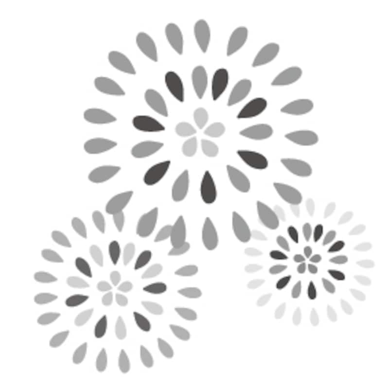 【モノクロ】色とりどりの打ち上げ花火です。