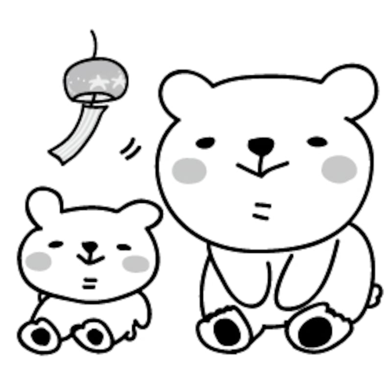 【モノクロ】涼をとるシロクマの親子です。