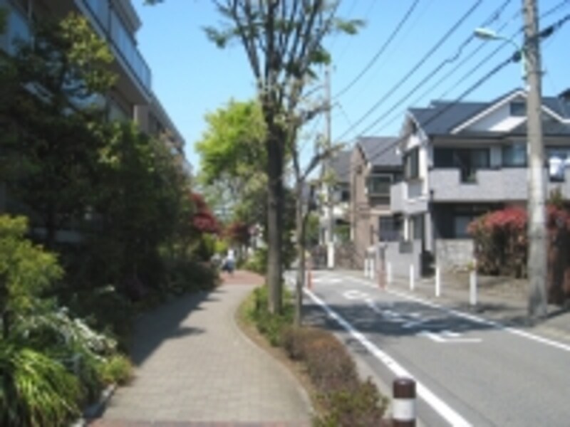 甲州街道から少し入ったところの街並み。この周辺には物件を指定して買いたいという人がいるようなマンションも少なくない