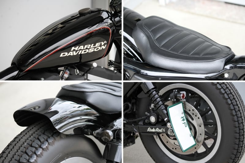 シャープなシルエットが印象的なワンオフ フューエルタンクにシート、カッティングされたリアフェンダー、サイドマウントされたナンバープレートと、現代版チョッパースタイルに仕上げられた。