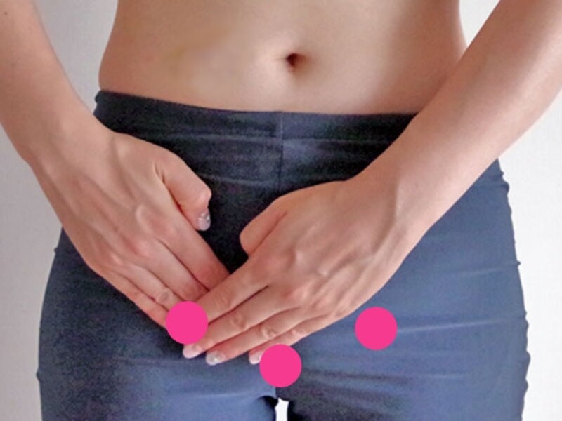 恥骨の上側を押す