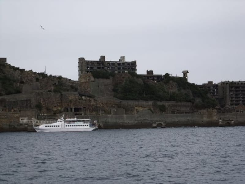 ドルフィン桟橋に着岸しているツアーの船。3号棟がはっきりと見えている