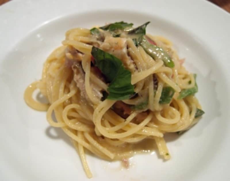 鮎と焼き茄子ピュレの冷製スパゲティ