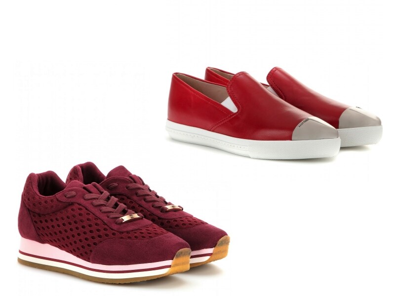 左から、Stella McCartney/スウェードメッシュスニーカー、Miu Miu/レザースニーカー