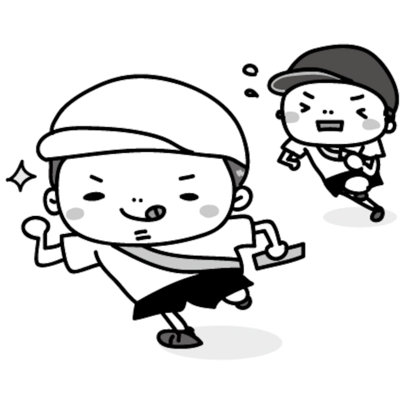かけっこ　運動会　イラスト　白黒　かわいい