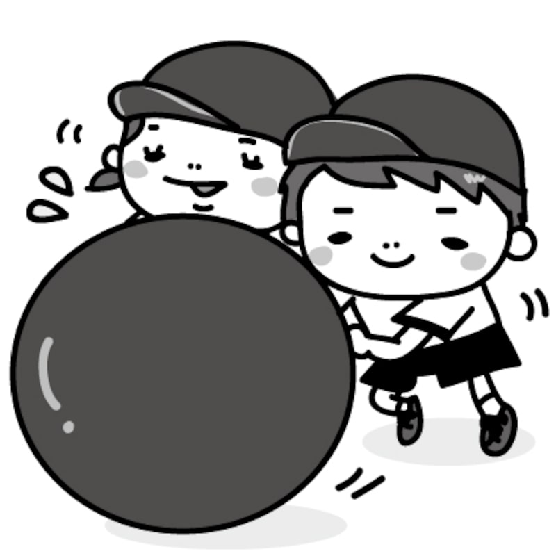 大玉転がし　運動会　イラスト　白黒　かわいい