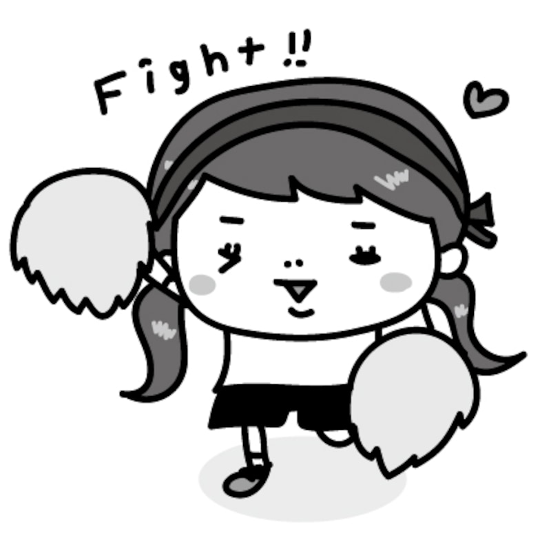女の子　運動会　イラスト　白黒　かわいい